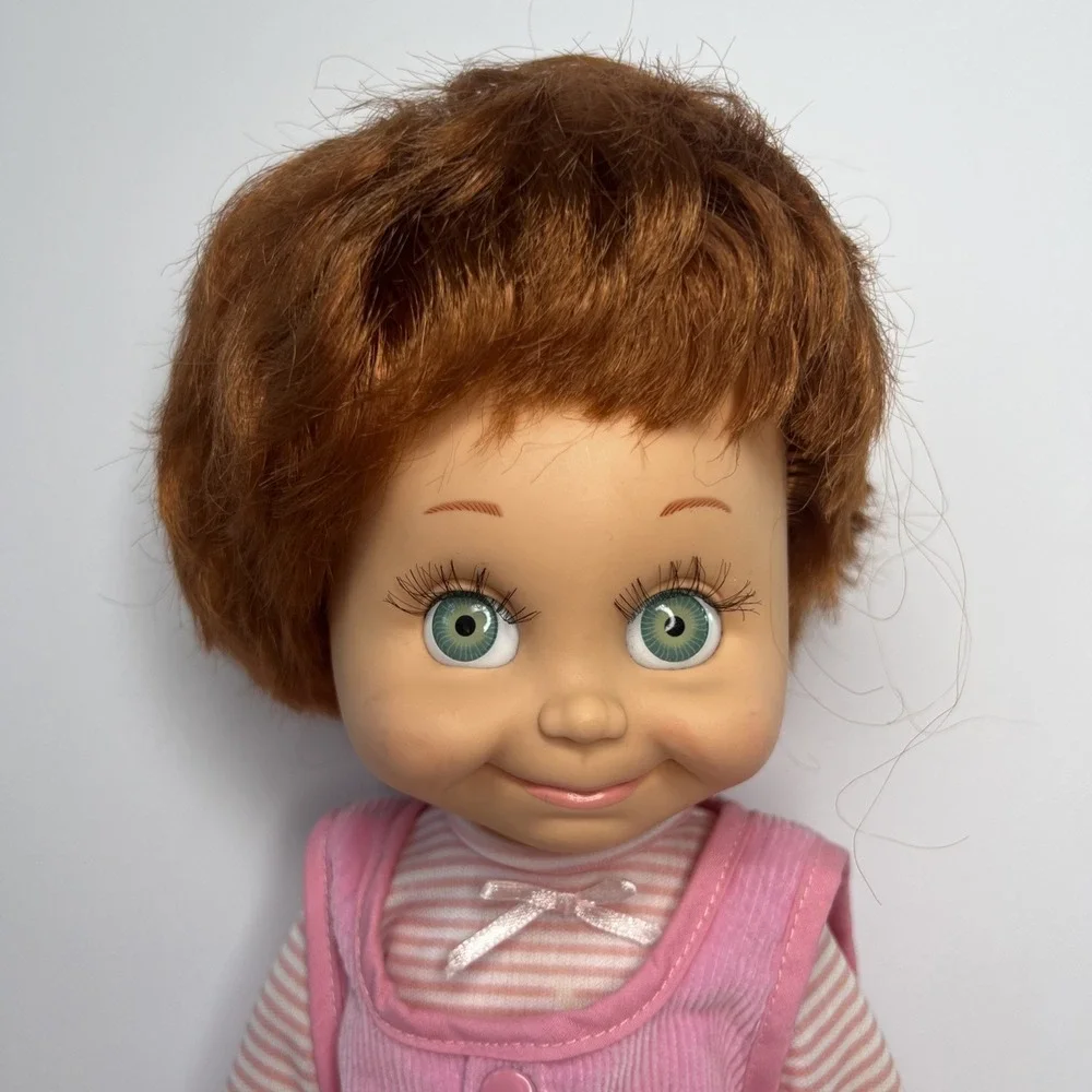 Vintage 1990 Galoob Baby Face So Shy Sherri #9 Doll Green Eyes Pink Overalls